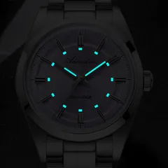 Addiesdive AD2515 lume shot, with blue-glowing dots beside the indices and lumed hands