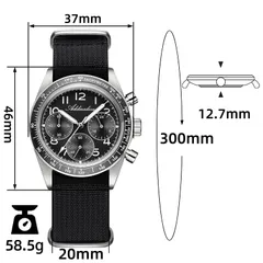 Addiesdive AD2517/AD2543 dimension graphic on the nylon strap (37mm, 46mm lug-to-lug, 12.7mm, 20mm, 300mm, 58.5g)