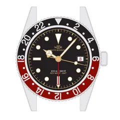 MKII Key West GMT drawing, black and gold dial with black and red bezel
