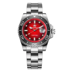 Addiesdive AD2089 with red gradient dial on the steel bracelet