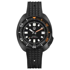 Watchdives WD6105 in black PVD with black and orange dial on the black waffle rubber strap