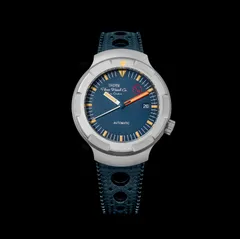 Thorn T011 titanium diver with blue dial on a blue perforated rubber strap