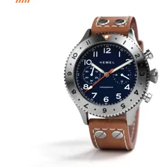Hemel HFT20, navy dial, steel 12-hour (GMT) bezel