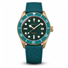 Aquatico Bronze Raider with green dial and green ceramic bezel, on green rubber strap