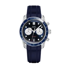 Wise Adamascus AD8CHRO30 chronograph, blue dial with white sub-dials, on dark blue FKM rubber strap