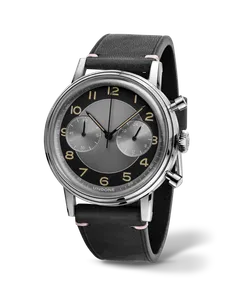 Undone Urban Vintage Tuxedo chronograph with black and grey tuxedo dial on a black leather strap