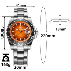 Addiesdive AD2089 dimension graphic (41mm, 48mm lug-to-lug, 13mm, 20mm, 220mm bracelet, 163g)