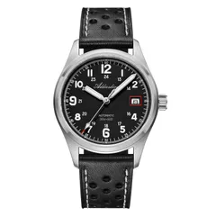 Addiesdive AD2070 black dial on a perforated black leather strap