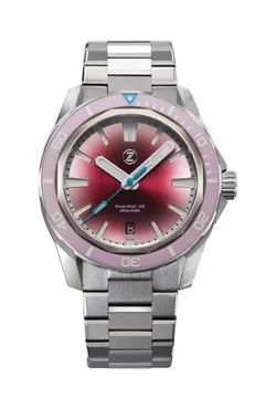 Zelos Swordfish 42mm Ti, cherry fumé dial and pink ceramic bezel