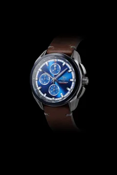 Zelos ZX-2 in titanium with blue sunburst dial and blue bezel (Zelos's photo shows the Swiss Automatic dial, not the Mechaquartz)