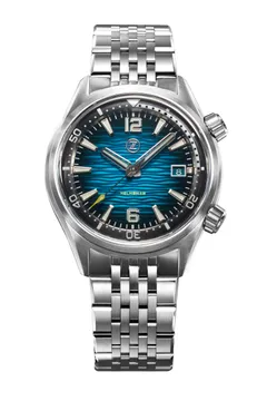 Zelos Helmsman SS, teal fumé wave-textured dial, on beads-of-rice bracelet
