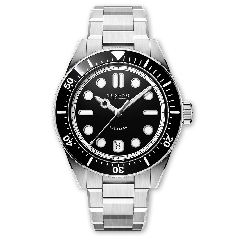 Tusenö Shellback V2.1 Black, black enamel sandwich dial, black ceramic bezel