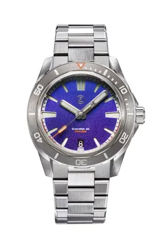 Zelos Swordfish 40mm, colour-shift dial, grey ceramic bezel, on bracelet