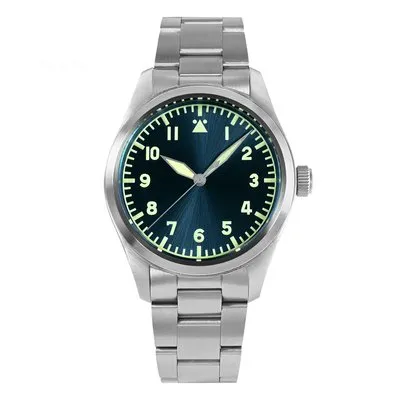 San Martin SN030-G 39mm pilot with sunray blue Type A dial on steel bracelet