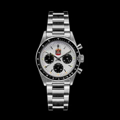 Thorn T010 Desert Eagle with white dial, black subdials and black bezel on the steel bracelet