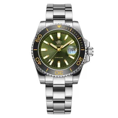 Addiesdive AD2510 with green sunburst dial, gold-tone indices and gold-tone bezel numerals