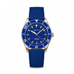 Aquatico Bronze Raider no-date with blue dial and blue ceramic bezel, on blue rubber strap
