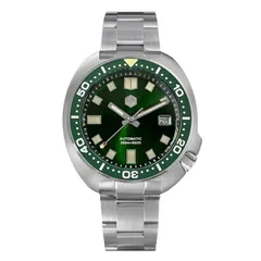 San Martin SN047-G-B with green sunray dial and green ceramic bezel on steel bracelet