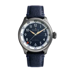 Farer Pilot Series II Hewlett, ink blue crosshair dial, natural titanium case, on navy St. Venere leather strap