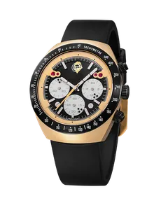 Undone Tachikoma Yellow chronograph with gold-tone case and black dial on a black strap