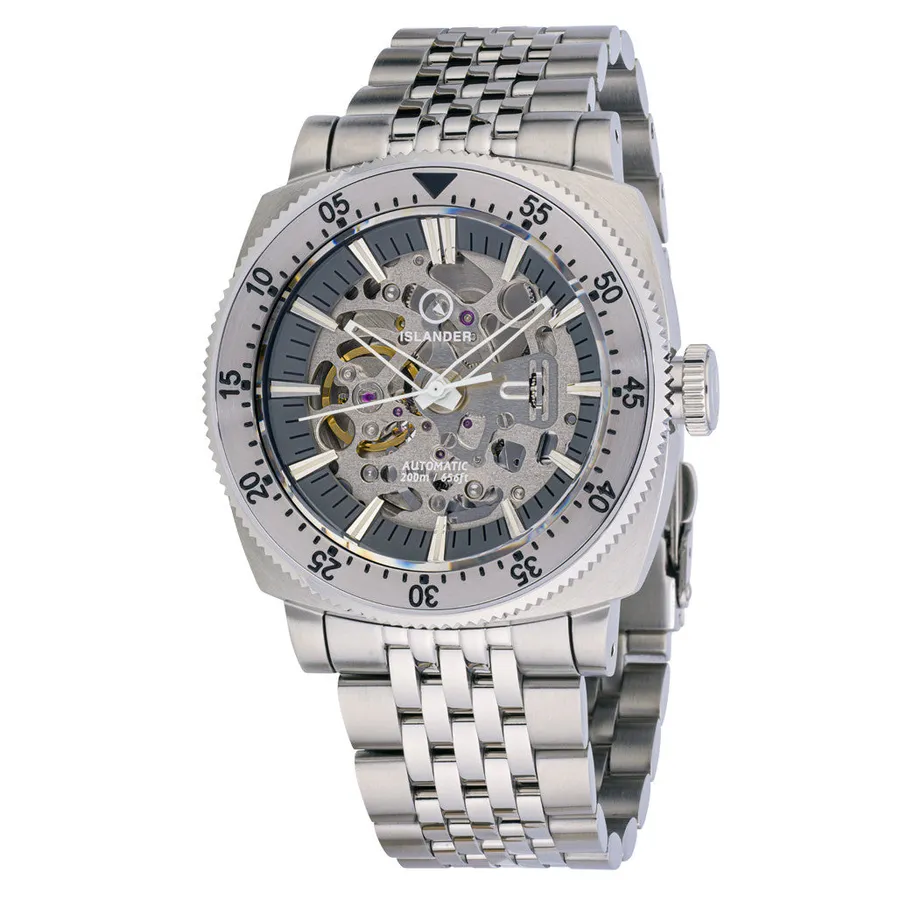 Islander Baiting Hollow ISL-166 steel skeleton dive watch on beads-of-rice bracelet