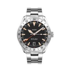 Vaer G2 Pacific Steel GMT 42mm with black dial and steel 24-hour bezel on steel bracelet