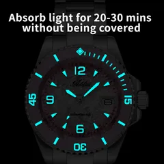 Addies AW25914 lume shot, hands, numerals, markers and bezel scale glowing blue
