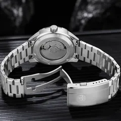 AddiesKIN K009 exhibition caseback showing the Miyota 9015, and the fold-over clasp with micro-adjust holes