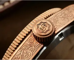 San Martin SN061-T carved bronze bezel and crown detail