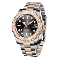 Pagani Design PD-1651 Rose Gold, two-tone with rose-gold-tone bezel and black dial on Oyster bracelet