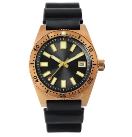 San Martin SN007-Q bronze 62MAS-style diver with sunburst gun gray dial and date on black rubber strap