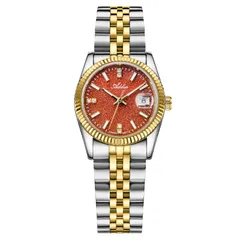 Addies AW25912 two-tone with gold fluted bezel and red aventurine dial