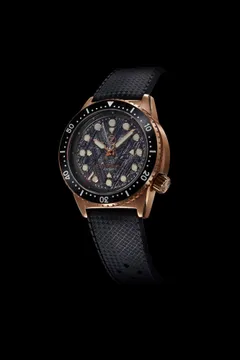 Zelos Great White 1000m in bronze, meteorite dial, black ceramic bezel, on tropic rubber strap