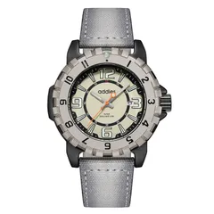 Addies MY-057 with titanium-coloured bezel, khaki dial and light fabric strap