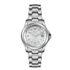 San Martin SN0150-G1 39mm with white guilloché mother-of-pearl dial and date at 3 on H-link bracelet