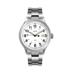 Vaer S5 Calendar Field White 42mm on steel bracelet