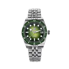 San Martin SN0148-GX 37.5mm with gradient green dial, green ceramic bezel and arrow hands on five-link bracelet