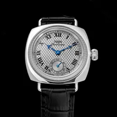 Thorn T002 with silver diamond-grid dial on a black leather strap