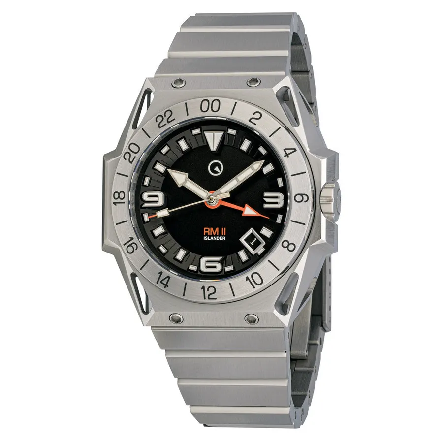 Islander x The Urban Gentry Rangemaster II GMT ISL-266 with black dial, steel 24-hour bezel and skeletonised lugs