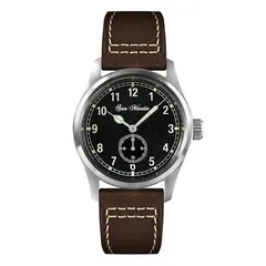 San Martin SN034-G-SY with textured black small-seconds dial on brown leather strap