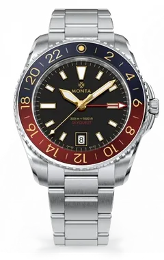 Monta Skyquest GMT, gilt black dial, blue and red bezel