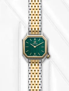 March LA.B Milady Mansart Chevrons Emerald, gold bezel