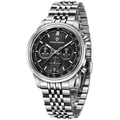 Pagani Design PD-1827 with black dial and black subdials on steel bracelet