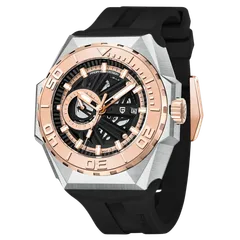 Pagani Design PD-YS007 with rose-gold-tone bezel and crown and black dial on black strap