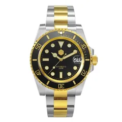San Martin SN017-G-A two-tone with black dial, black bezel with gold numerals and gold PVD centre links