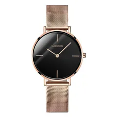 Cadisen C1031L with black dial, rose gold-tone case and mesh bracelet