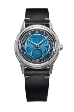 Zelos Nova 37mm Teal, fumé teal sunburst guilloché dial, on black leather strap