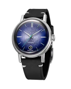 Undone Enamel Indaco with indigo enamel dial on a black leather strap