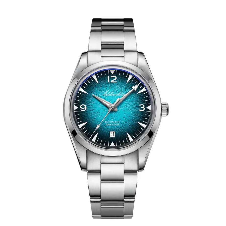 Addiesdive AD2508 "Breath of the Ocean" with turquoise wave-textured dial, smooth bezel and three-link bracelet