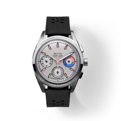 Bravur Grand Tour III in steel with grey metallic dial and pink indices on a black FKM rubber strap